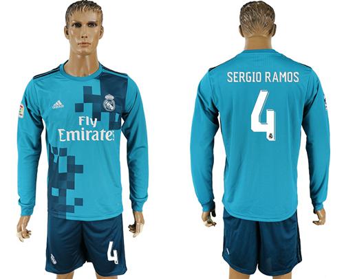 Real Madrid #4 Sergio Ramos Sec Away Long Sleeves Soccer Club Jersey